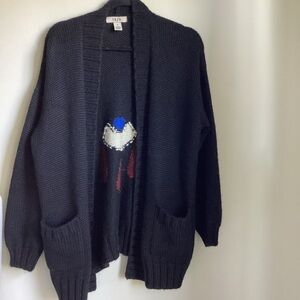 YAPA Cardigan Sweater Womens Small Black 100% Baby Alpaca Hand Made Bolivia Cozy